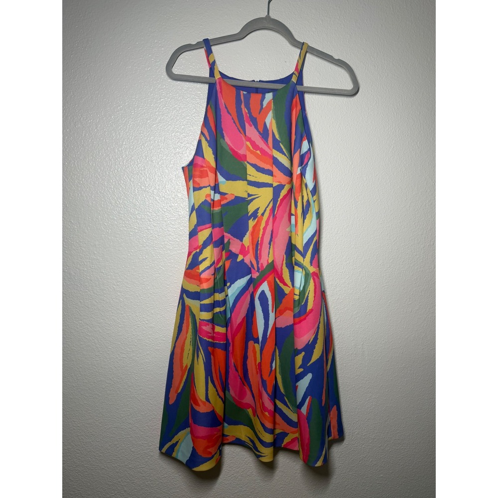 Vince Camuto Multi Color Tropical Leaf Halter Fit Flare Dress size‎ 12 feminine - Picture 2 of 9